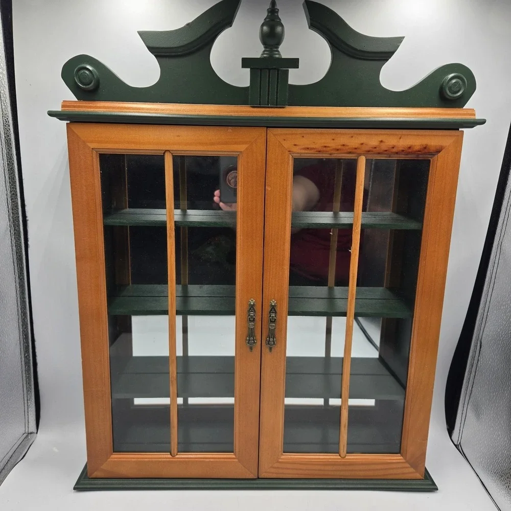 Vtg Hanging Wall Cabinet Shelf Glass Doors Mirror Back 4 Shelves Cottagecore